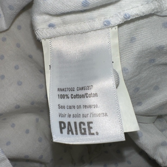 Paige🔵white blue polka dots XS cropped top with tie and buttons puffy sleeve - Picture 7 of 12